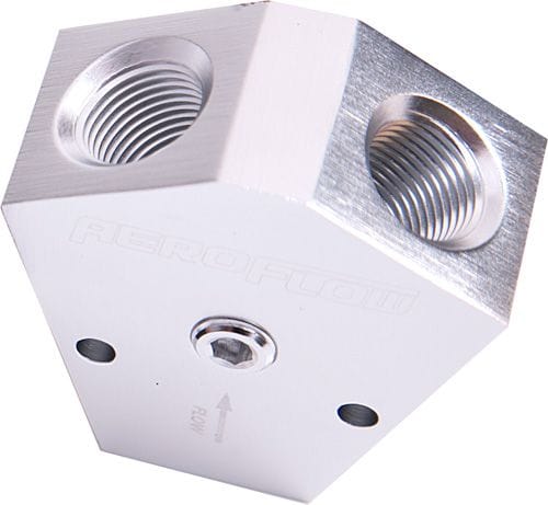 Aeroflow Performance Silver Finish. 1/2" NPT Inlet, 3/8" NPT Outlets Aeroflow Billet Y-Block with 1/8" NPT Port AF451-10-08S SR