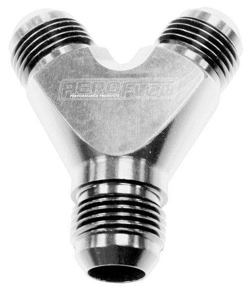 Aeroflow Performance Silver Finish. 3 x -12AN Male Aeroflow Billet Y-Block AF930-12-12S SR