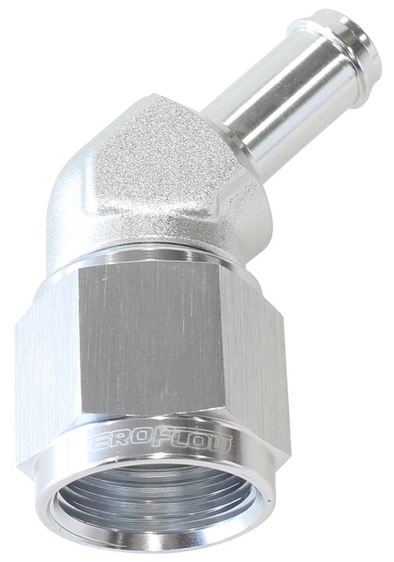 Aeroflow Performance Silver Finish Aeroflow 45° Hose Barb 3/8" to -8AN AF412-08-06S SR