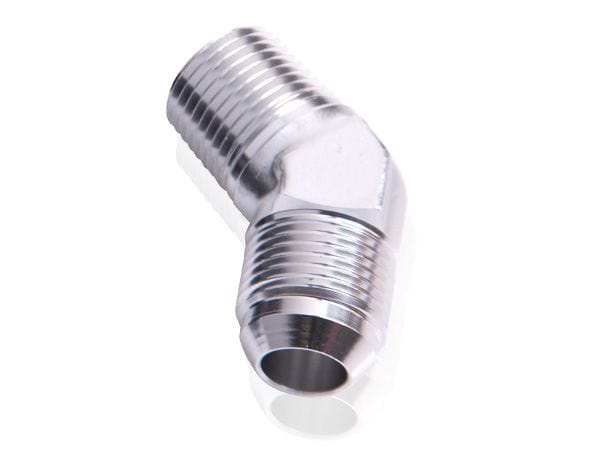 Aeroflow Performance Silver Finish Aeroflow 45° NPT to Male Flare Adapter 1/4" to -8AN AF823-08-04S SR