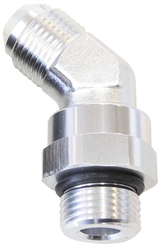 Aeroflow Performance Silver Finish Aeroflow 45° ORB Swivel to Male Flare Adapter -10 to -8 AF945-08-10S SR