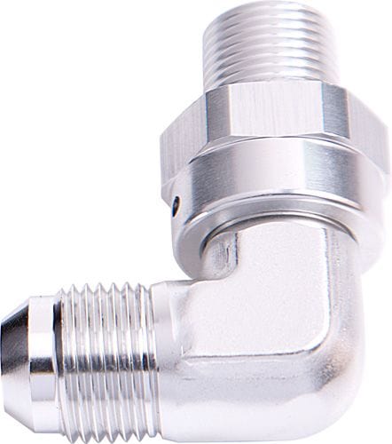 Aeroflow Performance Silver Finish Aeroflow 90° NPT Swivel to Male AN Flare Adapter 1/2" to -12AN AF922-12-08S SR
