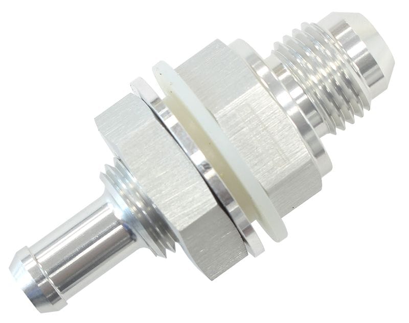 Aeroflow Performance Silver Finish Aeroflow Fuel Cell Bulkhead Fitting -6AN to 3/8" Barb AF927-06-06S SR