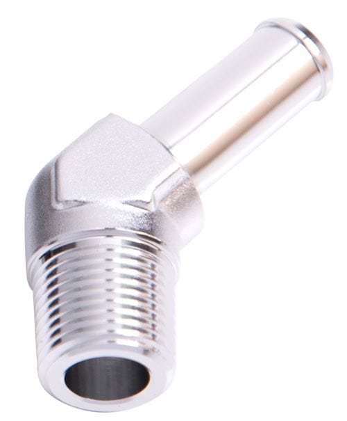 Aeroflow Performance Silver Finish Aeroflow Male NPT to Barb 45° Adapter 1/2" to 3/4" AF845-08-12S SR