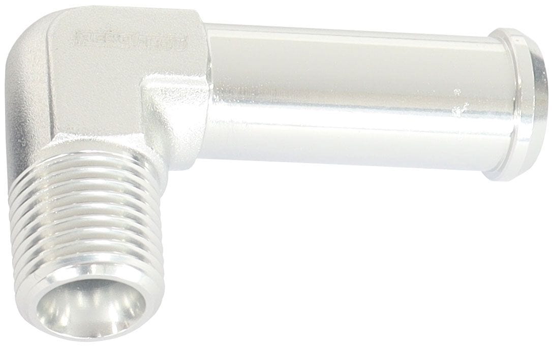 Aeroflow Performance Silver Finish Aeroflow Male NPT to Barb 90° Adapter 1/8" to 3/8" AF842-02-06S SR