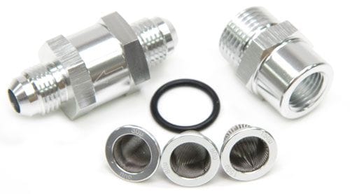 Aeroflow Performance Silver Finish. Includes 30, 80 and 150 Micron Elements Aeroflow Inline Fuel & Oil Filter -3AN AF608-03S SR