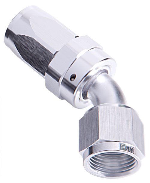 Aeroflow Performance Silver Finish. Suit 100 & 450 Series Hose Aeroflow 100 Series Taper 45° Swivel Hose End -4AN AF102-04S SR