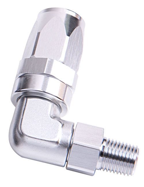 Aeroflow Performance Silver Finish. Suit 100 & 450 Series Hose Aeroflow Male NPT Taper Swivel 90° Hose End 3/4" to -12AN AF829-12-12S SR