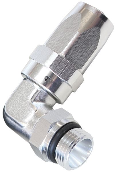 Aeroflow Performance Silver Finish. Suit 100 & 450 Series Hose Aeroflow ORB Taper Swivel 90° Hose End -16AN to -16AN AF849-16-16S SR