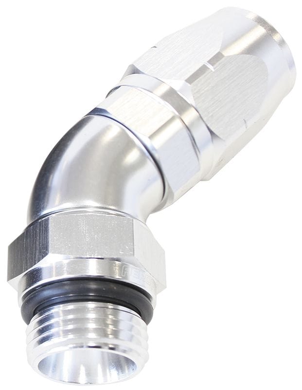 Aeroflow Performance Silver Finish. Suits 100 & 450 Series Hose Aeroflow 45° Male ORB Full Flow Swivel Hose End -10 ORB to -12AN AF544-12-10S SR