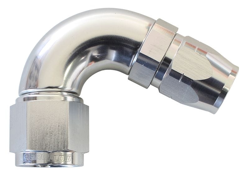 Aeroflow Performance Silver Finish. Suits 100 & 450 Series Hose Aeroflow 550 Series Cutter Style One Piece Swivel 120° Stepped Hose End -6AN to -8 Hose A SR