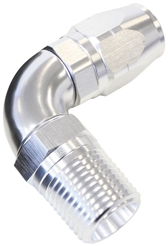 Aeroflow Performance Silver Finish. Suits 100 & 450 Series Hose Aeroflow 90° Male NPT Full Flow Swivel Hose End 1/2" to -12AN AF529-12-08S SR