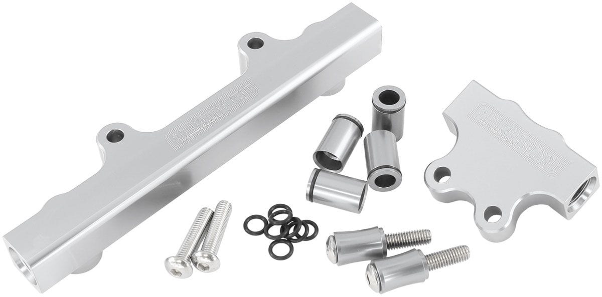 Aeroflow Performance Suit 14mm Full Length Fuel Injectors, -8ORB Ports Aeroflow Mazda Series 4,5 13B Billet EFI Fuel Rails - Silver AF64-2213S SR