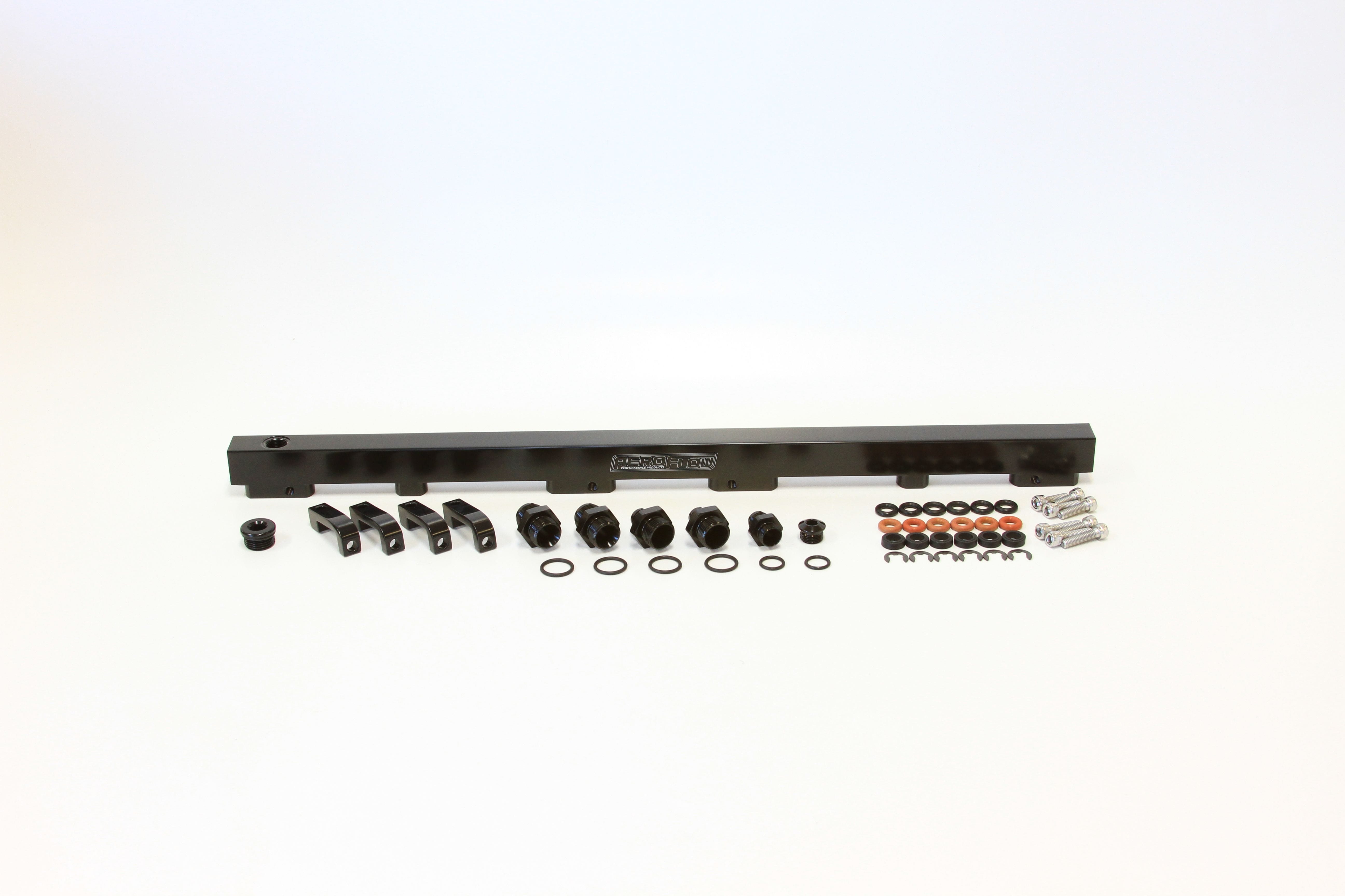 Aeroflow Performance Suit 14mm Full Length Fuel Injectors, -8ORB Ports Aeroflow Nissan RB30 Billet EFI Fuel Rail - Black AF64-2012BLK SR