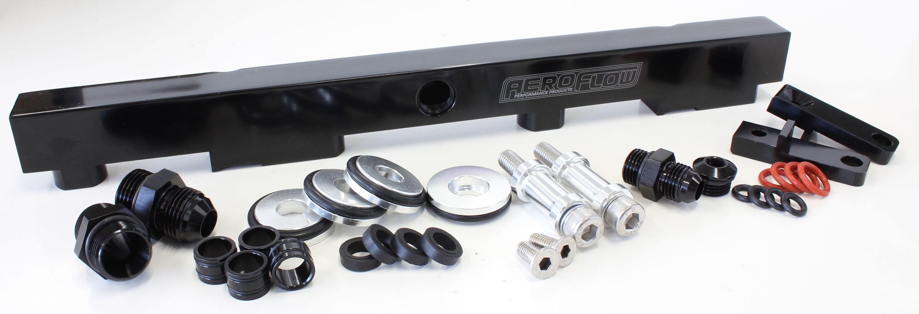 Aeroflow Performance Suit 14mm Full Length Fuel Injectors, -8ORB Ports Aeroflow Nissan S13 SR20 Billet EFI Fuel Rail - Black AF64-2009BLK SR