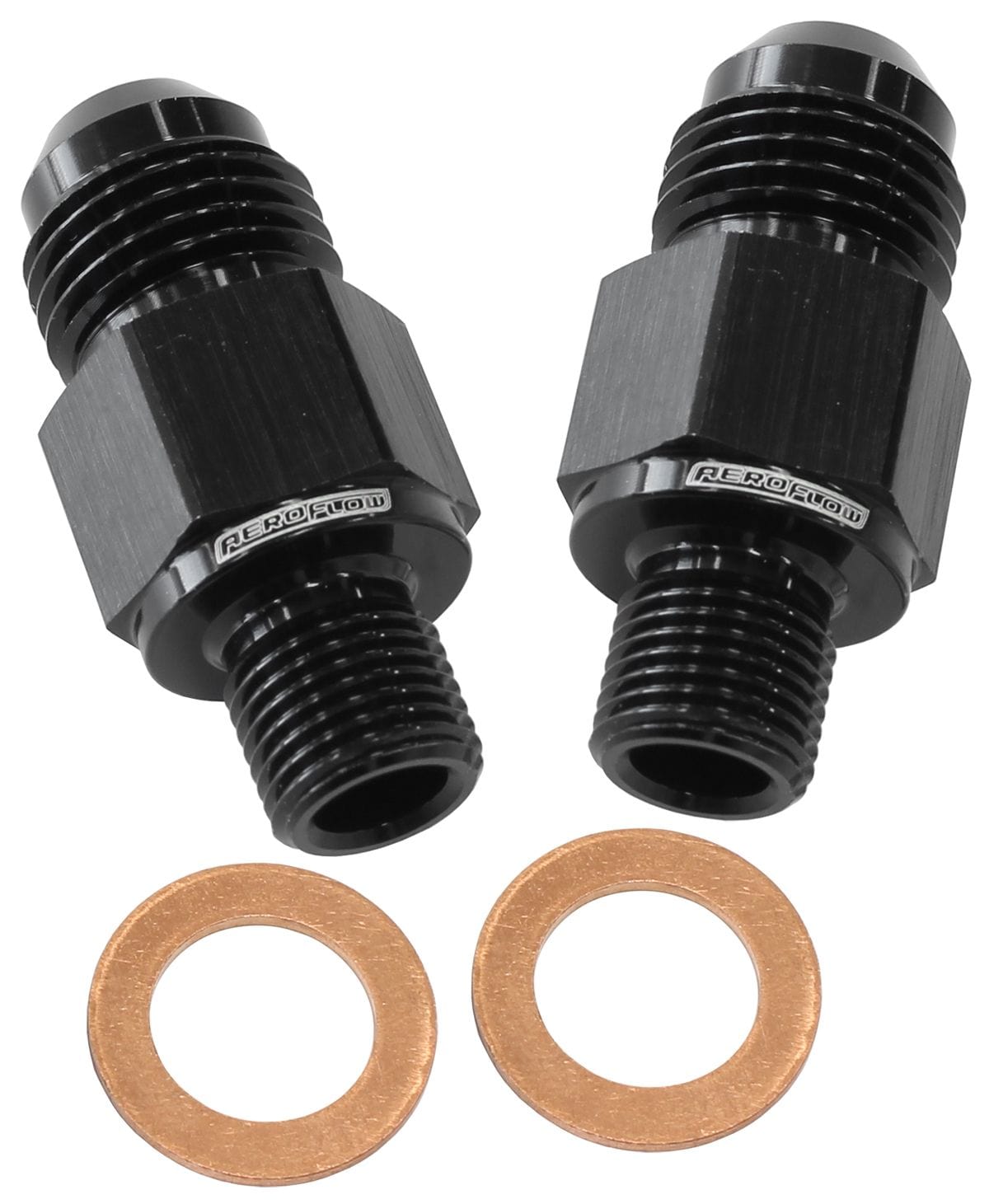 Aeroflow Performance Suit Ford C4, 1/8" NPSM Thread to -6AN (Pair) Aeroflow Transmission Cooler Adapter AF395-06BLK SR