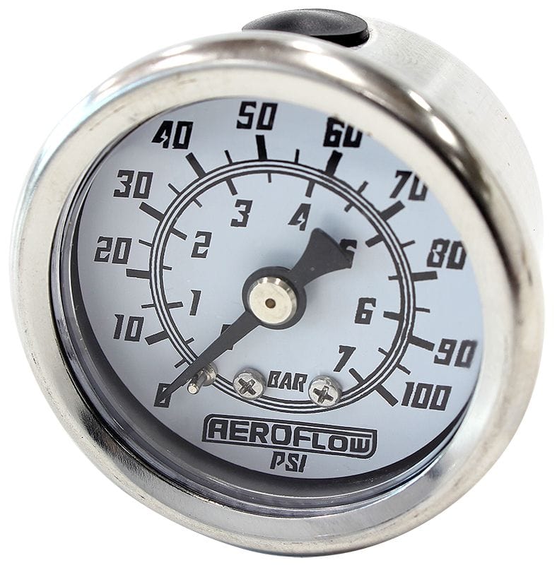 Aeroflow Performance White Face, Black Pointer, 1/8" NPT Male Thread Aeroflow 1-1/2" 100 psi Pressure Gauge AF30-2207 SR