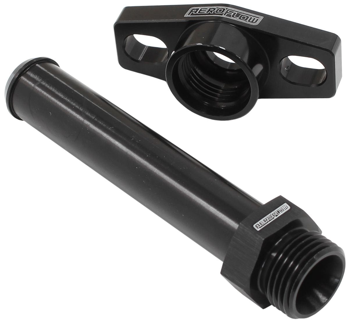 Aeroflow Performance With 100mm x 16mm Barb, 38-44mm Hole Centres. Black Finish. Aeroflow Turbo Drain Adapter AF463-09 SR