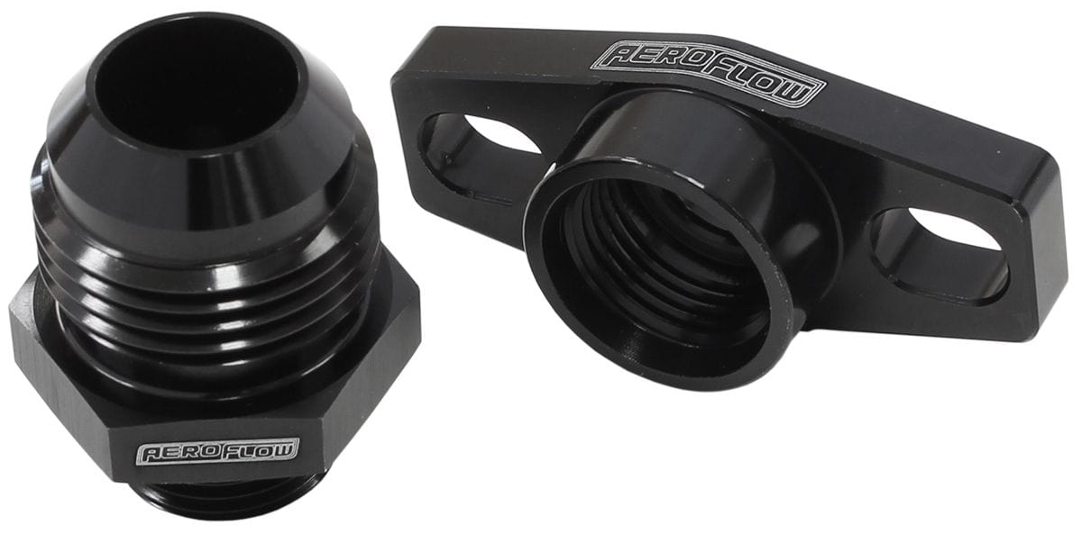 Aeroflow Performance With -12AN Fitting, 38-44mm Hole Centres. Black Finish. Aeroflow Turbo Drain Adapter AF463-10 SR