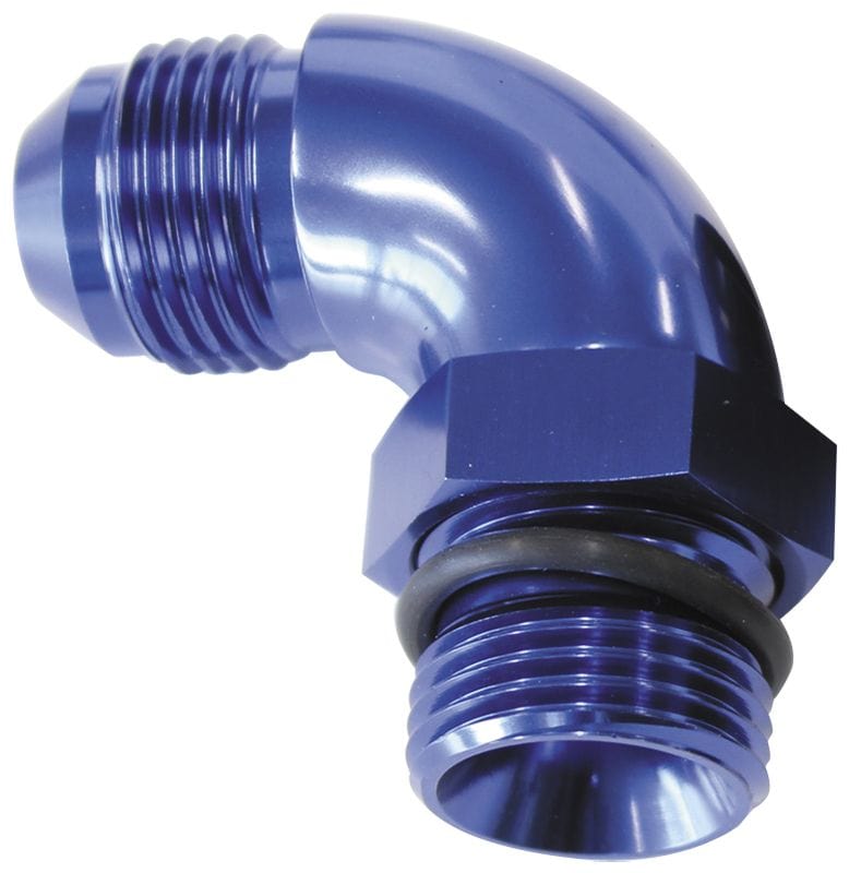Aeroflow Performance With Jam Nut, Blue Finish Aeroflow 90° ORB to Male AN Full Flow Adapter -8 ORB to -8AN AF903-08 SR
