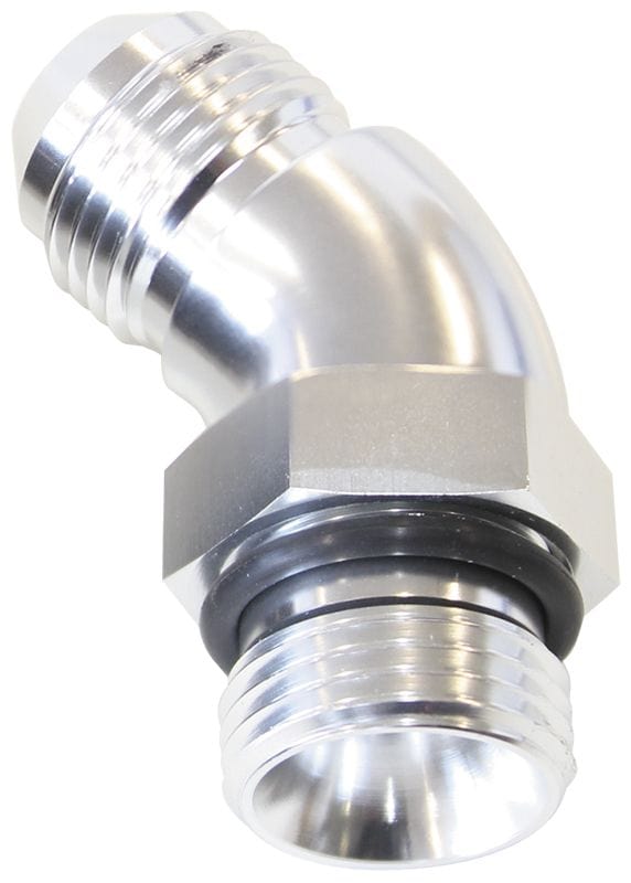 Aeroflow Performance With Jam Nut, Silver Finish Aeroflow 45° ORB to Male AN Full Flow Adapter -16 ORB to -16AN AF902-16S SR