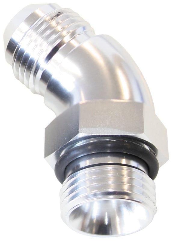 Aeroflow Performance With Jam Nut, Silver Finish Aeroflow 45° ORB to Male AN Full Flow Adapter -3 ORB to -3AN AF902-03S SR