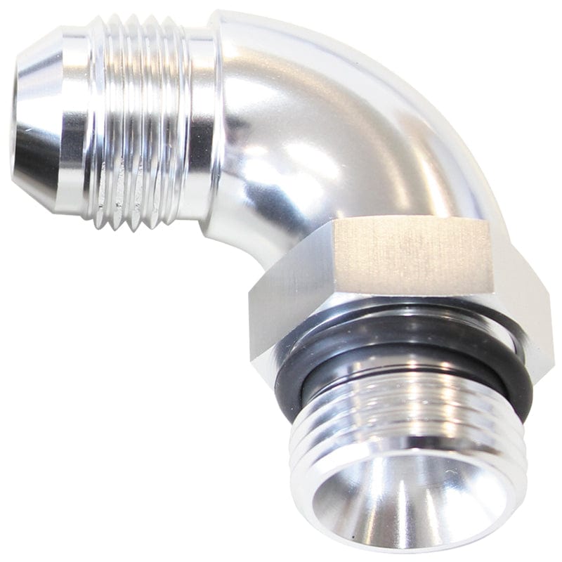 Aeroflow Performance With Jam Nut, Silver Finish Aeroflow 90° ORB to Male AN Full Flow Adapter -4 ORB to -6AN AF903-06-04S SR