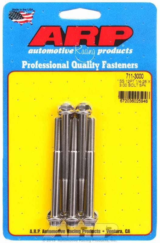 ARP 1/4" UNF x 3.000" UHL With 5/16" Socket Head ARP fasteners 5-Pack Bolt Kit, 12-Point Head S/S AR711-3000 SR