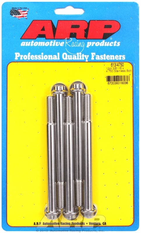 ARP 3/8" UNC x 4.750" UHL With 3/8" Socket Head ARP fasteners 5-Pack Bolt Kit, 12-Point Head S/S AR613-4750 SR