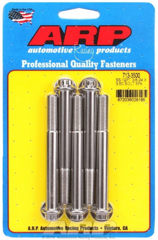 ARP 3/8" UNF x 3.500" UHL With 3/8" Socket Head ARP fasteners 5-Pack Bolt Kit, 12-Point Head S/S AR713-3500 SR