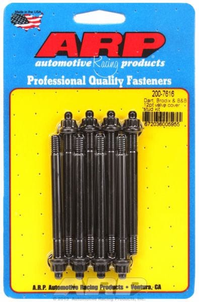 ARP fits Dart, Brodix, B&B Aluminium Valve Covers 1/4-20 Thread x 3.500" ARP fasteners Valve Cover Stud Kit, 12-Point Nut Black Oxide AR200-7616 SR
