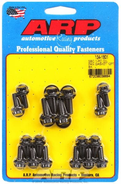ARP fits SB Chev With 1-Piece Rubber Pan Gasket ARP fasteners Oil Pan Bolt Kit, 12-Point Black Oxide AR134-1801 SR
