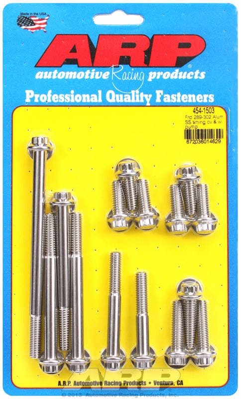 ARP fits SB Ford 289-302 Windsor With Aluminium Pump ARP fasteners Timing Cover & Water Pump Bolt Kit, 12-Point Head S/S AR454-1503 SR