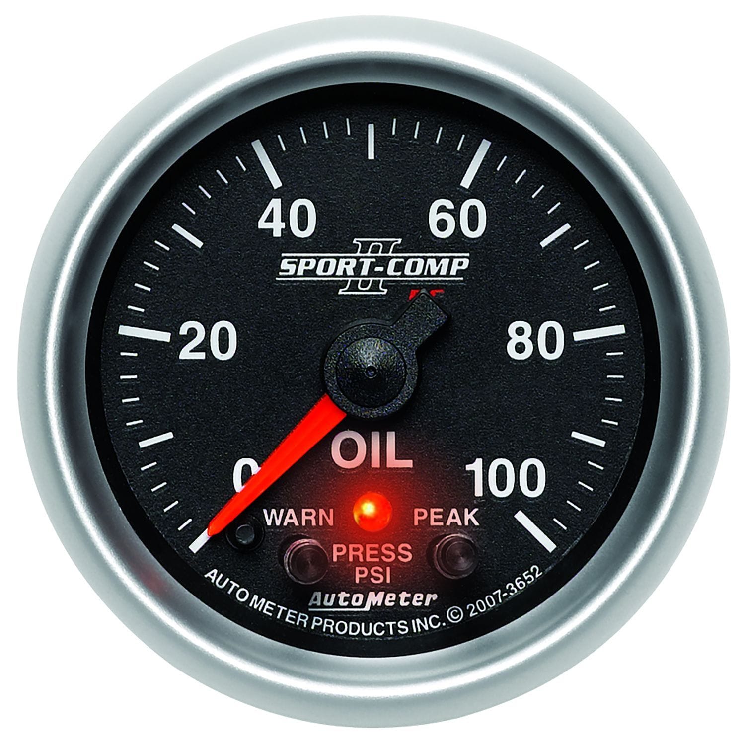 AUTOMETER 2-1/16", Full Sweep Electric, Peak Memory & Warning, 0-100 psi Auto Meter Sport-Comp II Oil Pressure Gauge AU3652 SR