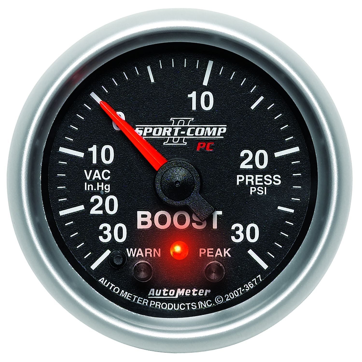 AUTOMETER 2-1/16", Full Sweep Electric, Peak Memory & Warning, 30in. Hg/30 psi Auto Meter Sport-Comp II Boost/Vacuum Gauge AU3677 SR