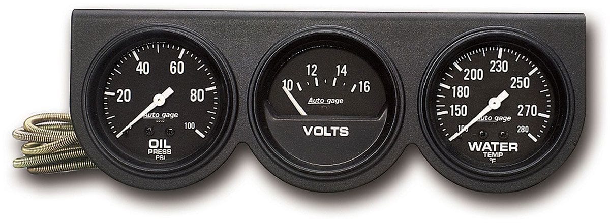 AUTOMETER 2-5/8", Mechanical, Oil Pressure, Water Temperature, Voltmeter Auto Meter Auto gage Three-Gauge Console AU2398 SR