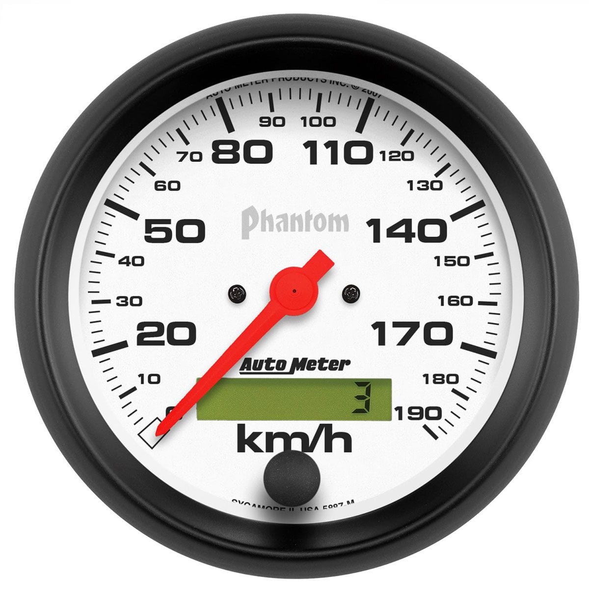 AUTOMETER 3-3/8", In-Dash, Electrical, Programmable, 0-190 km/h Auto Meter Phantom Series Speedometer AU5887-M SR