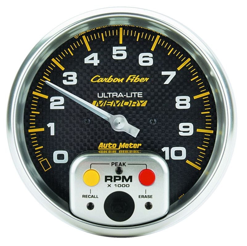 AUTOMETER 5", In-Dash, Memory, 0-10,000 rpm Auto Meter Carbon Fiber Series Tachometer AU4894 SR