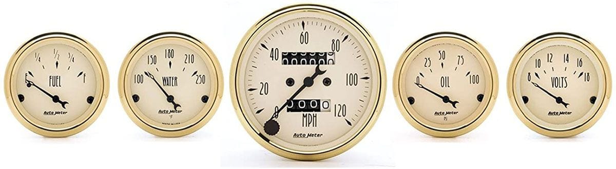 AUTOMETER Mechanical Speedometer, Fuel Level, Water Temperature, Oil Pressure, Auto Meter Golden Oldies Series 5-Gauge Kit AU1501 SR