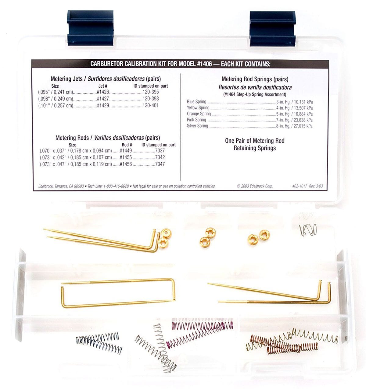 EDELBROCK For ED1406 Edelbrock Calibration Kit for Performer Series Carburettors ED1487 SR