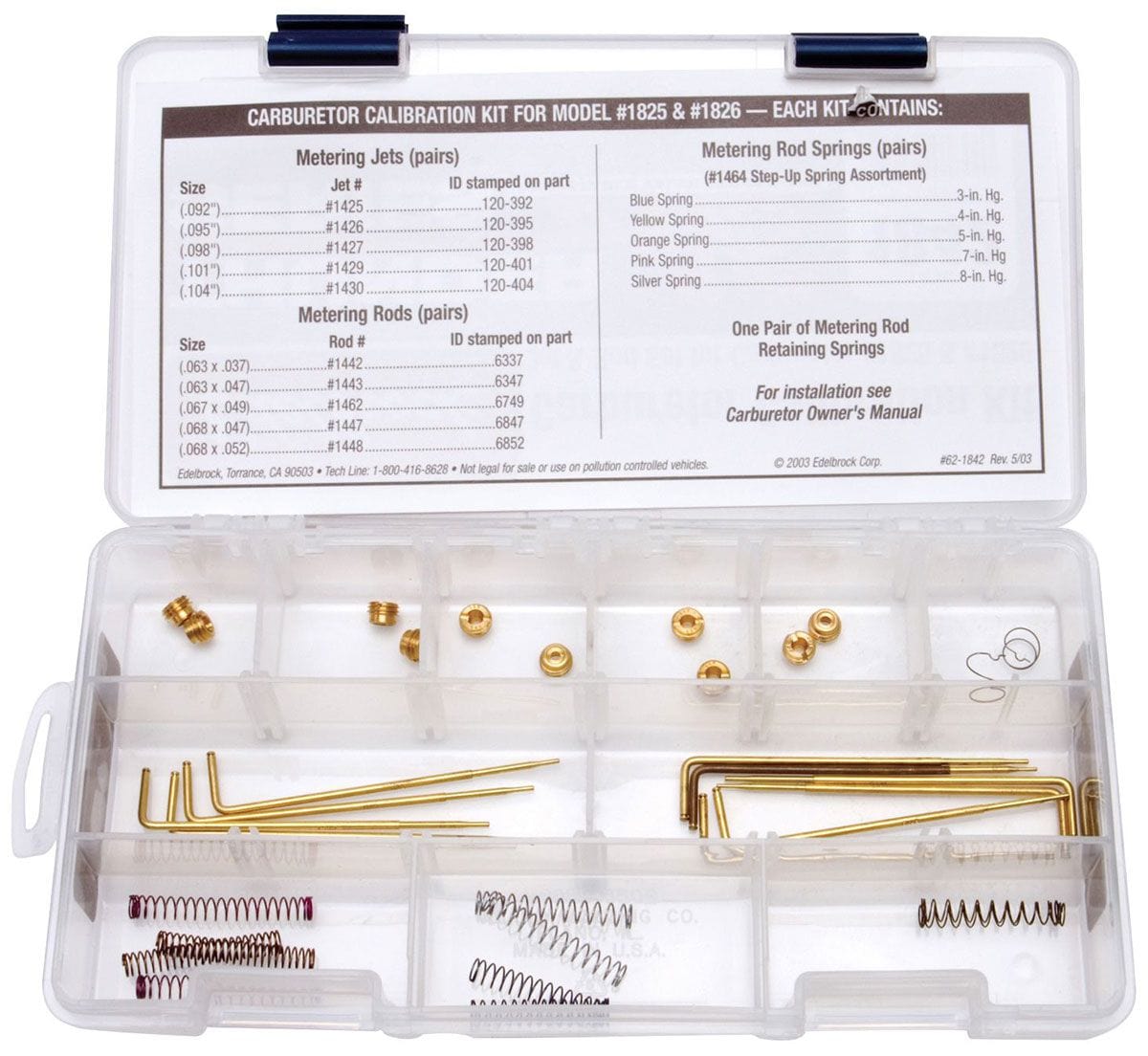 EDELBROCK For ED1825, ED1826 Edelbrock Calibration Kit for Thunder Series AVS Carburettors ED1842 SR