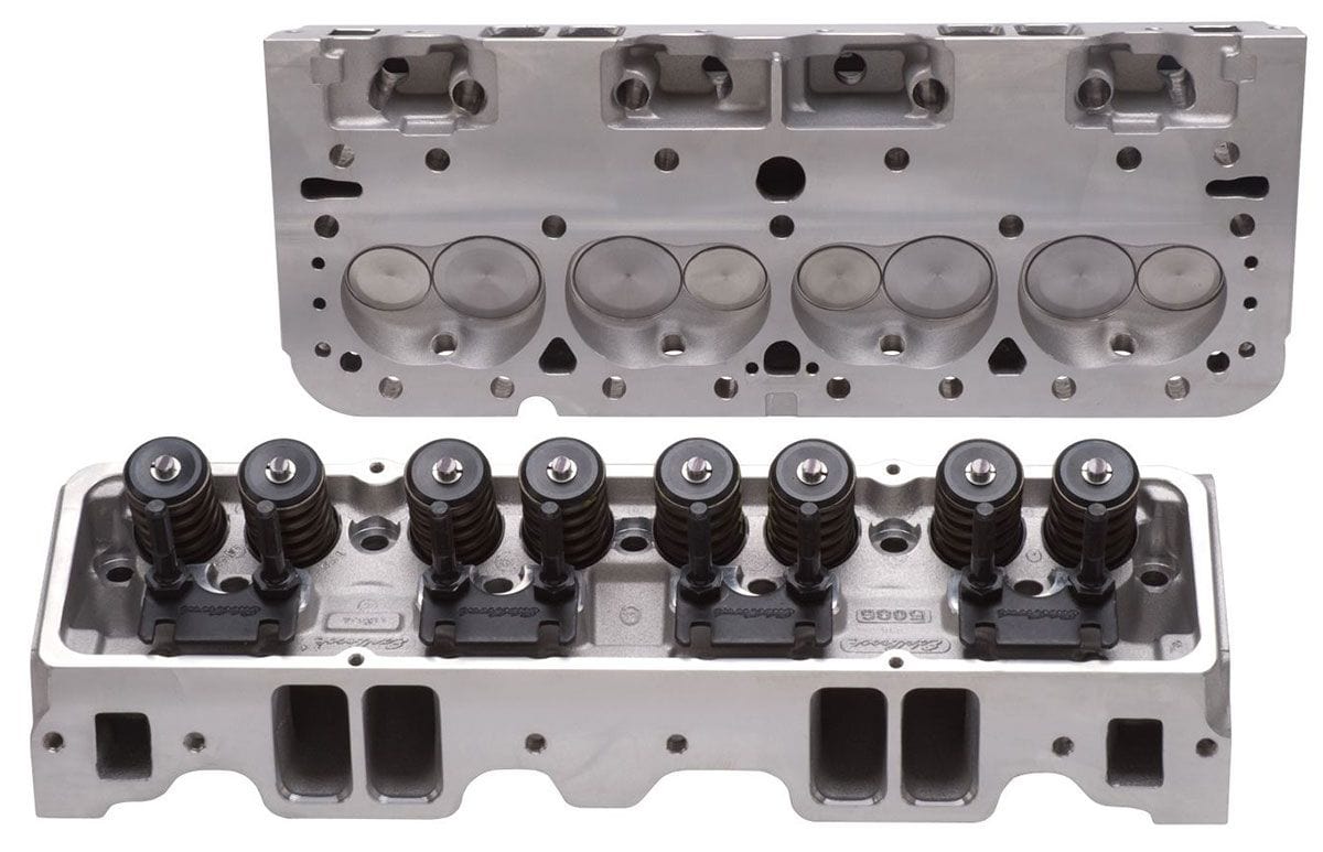 EDELBROCK SB Chevy, 64cc chambers, springs for hydraulic flat tappet & roller c Edelbrock E-210 Cylinder Heads - Pair - Complete ED5085 SR