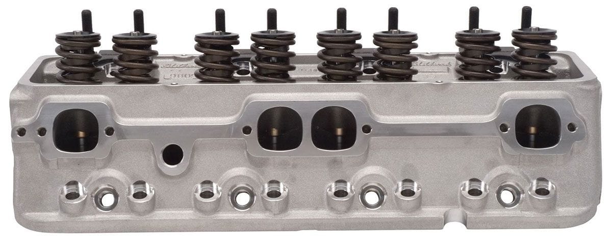 EDELBROCK SB Chevy, 64cc chambers, springs for mechanical flat tappet & roller Edelbrock E-210 Cylinder Heads - Pair - Complete ED5087 SR