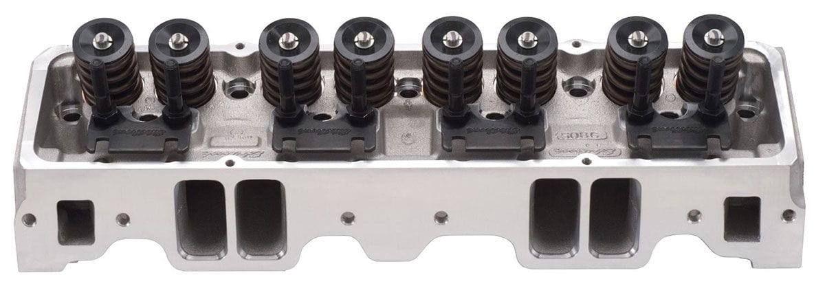 EDELBROCK SB Chevy, 64cc chambers, springs for mechanical flat tappet & roller Edelbrock E-210 Cylinder Heads - Pair - Complete ED5087 SR