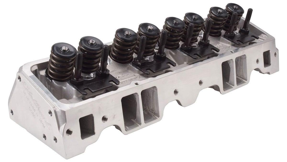 EDELBROCK SB Chevy, 64cc combustion chambers with straight plugs, 185cc Intake Edelbrock Performer RPM Cylinder Heads - Single - Complete ED60899 SR