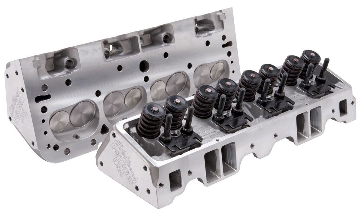 EDELBROCK Small Block Chevy, With straight plugs, 185cc Intake Port, 70cc chamb Edelbrock E-Street 185 Cylinder Heads - Pair - Complete ED5073 SR
