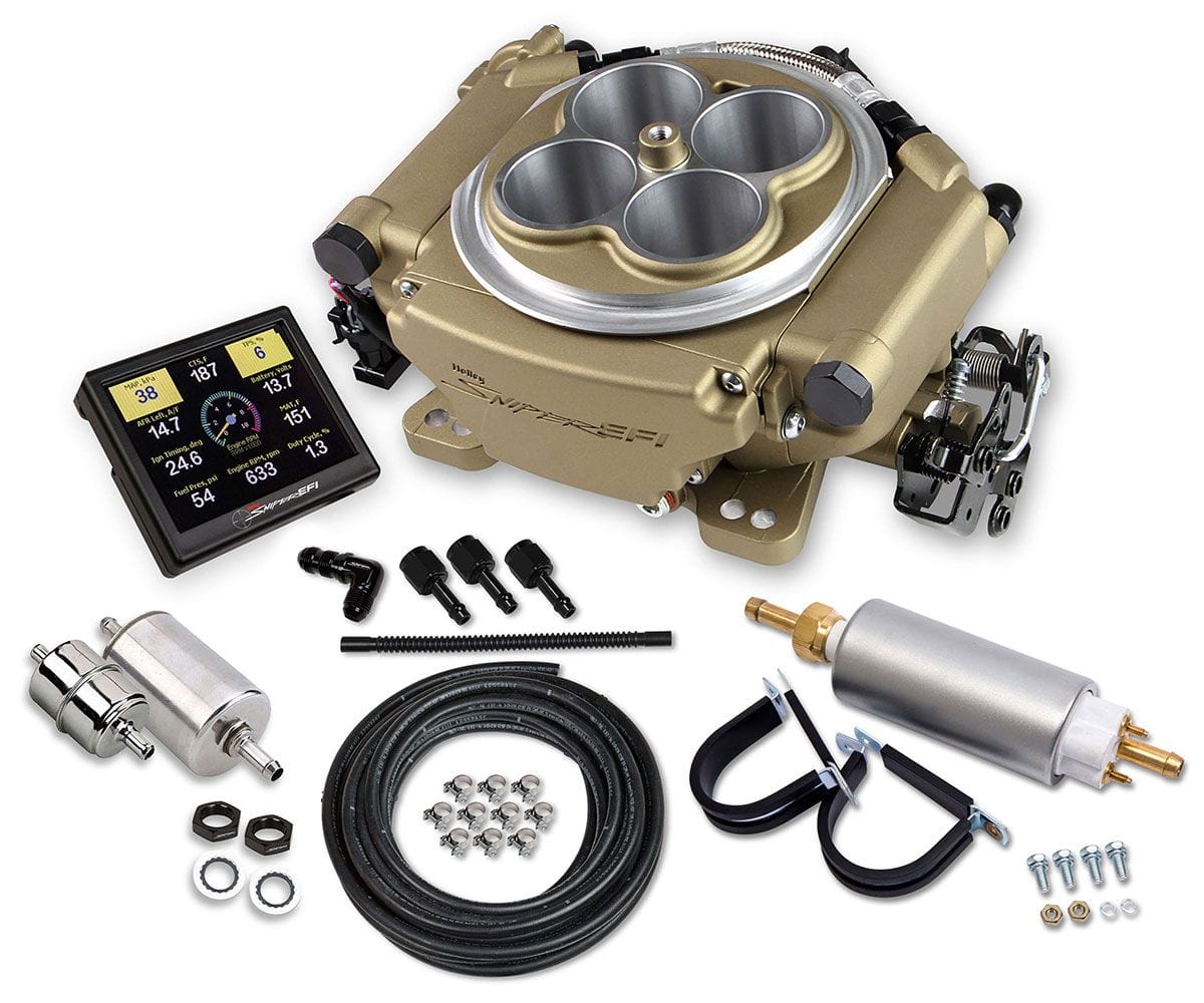 HOLLEY 800 cfm 4 Injector Throttle Body, 650 HP N/A Holley Sniper EFI 4BBL Self Tuning Master Kit - Classic Gold Finish HO550-516K SR