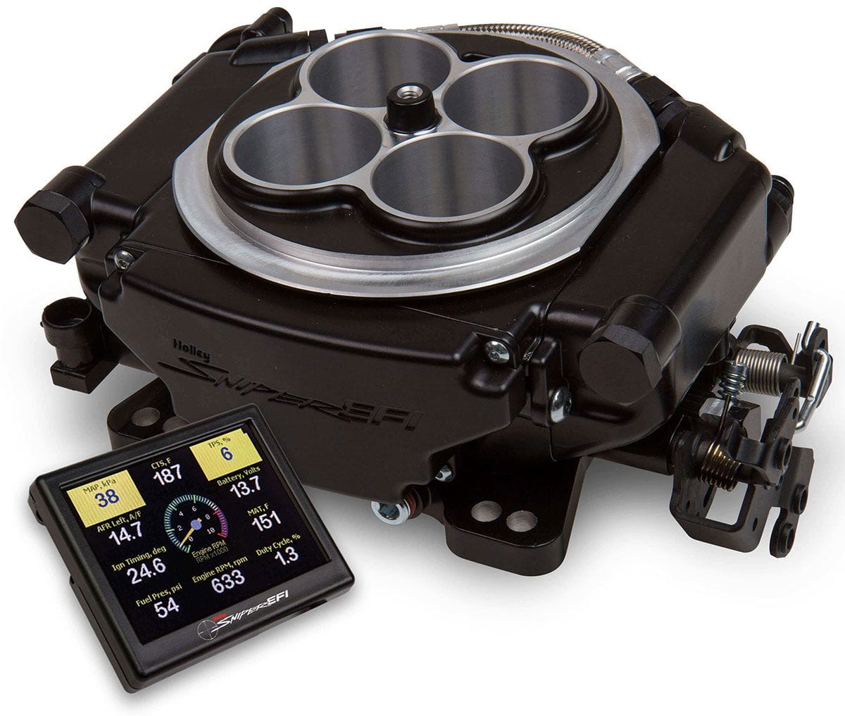 HOLLEY 800 cfm 8 Injector Throttle Body, 675 HP N/A, 1250 HP Forced Induction Holley Sniper EFI 4BBL Self Tuning System - Black Finish HO550-513 SR