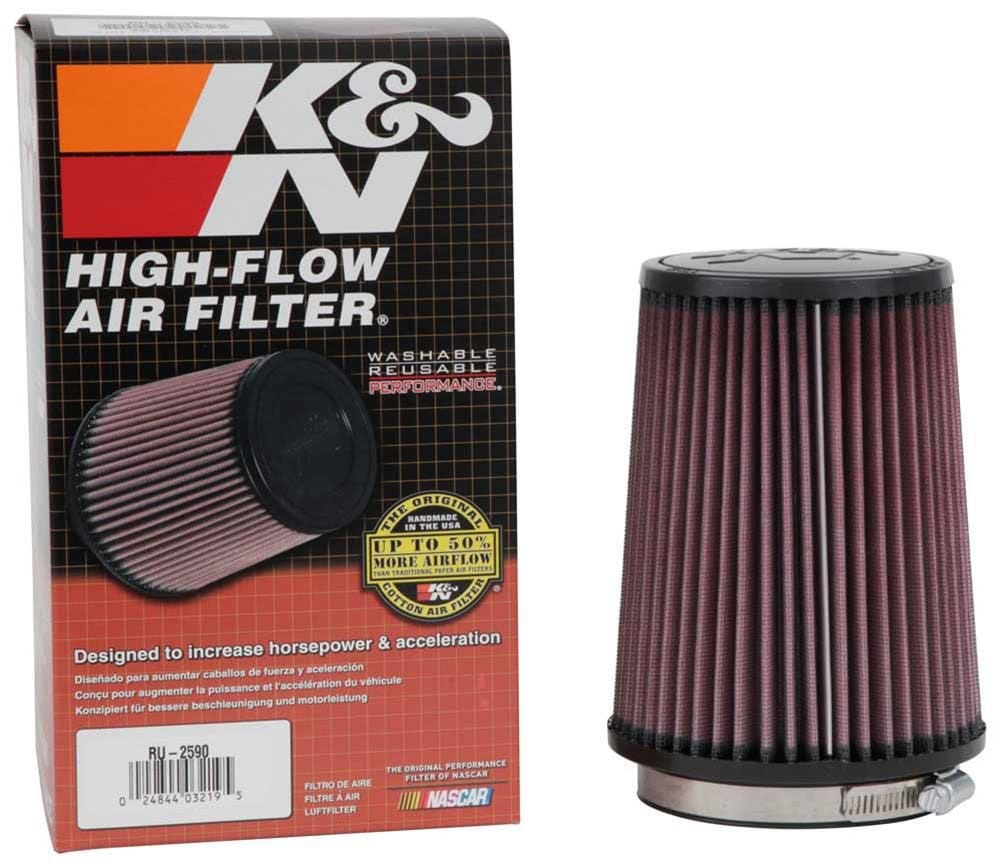 K&N 7 in (178 mm) H x 4.375 in (111 mm) Top OD 5.375 in (137 mm) Base OD - KNRU-2590 K&N K&N Universal Clamp On Round Tapered Filter Fits 4 in (102 mm) KNRU-2590 SR