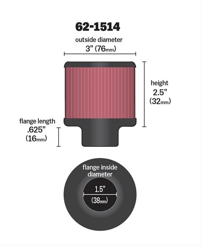 K&N With 1-1/2" (38mm) Hole - KN62-1514 K&N K&N Clamp-On Vent Filter 3 OD x 2-1/2 H KN62-1514 SR
